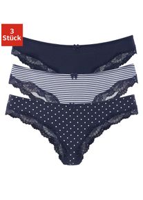 Lascana Damen Brasilslip, Gr. 32, blau, Obermaterial: 95% Baumwolle, 5% Elasthan. Spitze: 87% Polyamid, 13% Elasthan, unifarben, gepunktet,