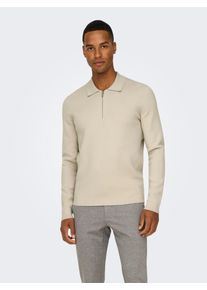 Only & Sons ONLY & SONS Herren Polokragenpullover "ONSCOOPER REG LS 12 HALF ZIP POLO", beige, modisch, Gr. XL, unifarben, Strick, Obermaterial: 52% Viskose, 28%