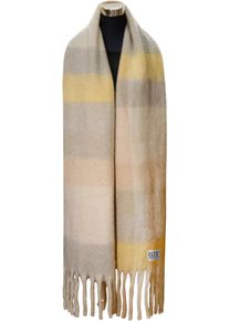 Chillouts Damen XXL-Schal "Gero Scarf", beige, modisch, kariert, mehrfarbig, Kunstfaser, Modetücher, mit dicken Fransen