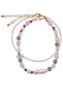 Urban Classics Damen Fußkette "Urban Classics Unisex Various Pearl Layering Anklet", L/XL, Kunststoff-Metall, bunt, Kunststoff, Metall, Fußkettchen