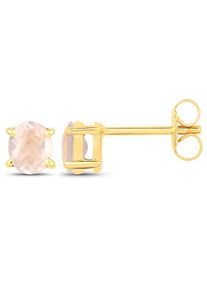VIRA JEWELS Damen Paar Ohrstecker "925-Sterling Silber vergoldet Glänzend Rosenquartz rosa", ONE-SIZE, 1,1 ct, Silber 925 (Sterlingsilber), gelb,