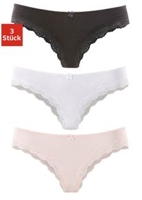 Lascana Damen Brasilslip, Gr. 32, bunt, Single Jersey, Obermaterial: 95% Baumwolle, 5% Elasthan. Spitze: 87% Polyamid, 13% Elasthan, unifarben,