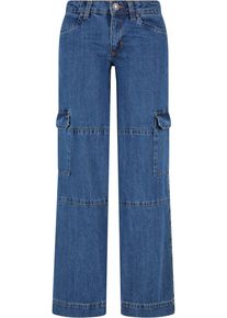 Urban Classics Damen Cargojeans "Urban Classics Damen Ladies Low Waist Cargo Pants", blau, casual, Gr. 30, unifarben, 100% Baumwolle, Jeans