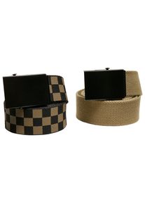 Urban Classics Damen Hüftgürtel "Urban Classics Unisex Check And Solid Canvas Belt 2-Pack", grün, Gr. L, 100% Polyester, Gürtel