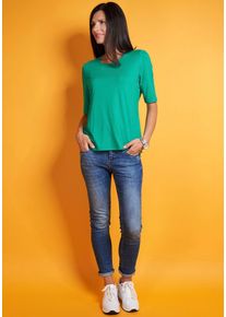 Seidel Moden Damen T-Shirt, grün, Basic, Gr. 44, unifarben, Jersey, Obermaterial: 95% Viskose, 5% Elasthan, Shirts, mit Rundhalsausschnitt, MADE IN