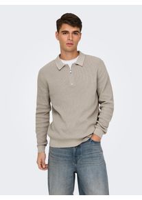 Only & Sons ONLY & SONS Herren Polokragenpullover "ONSMATTEO LS ZIP POLO", beige, modisch, Gr. XXL, unifarben, Strick, Obermaterial: 100% Baumwolle, Pullover