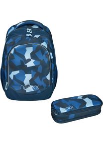 neoxx Kinder Schulrucksack "Camo Nation Rucksack & Schlamperbox", blau, Polyester, Rucksäcke, aus recycelten PET-Flaschen