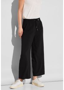 Street One Damen Culotte, schwarz, casual, Gr. 32, unifarben, Stoff, 100% Viskose, Hosen, Elastikbund mit Tunnelzug