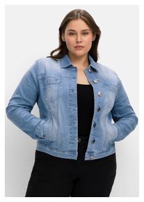 sheego Damen Jeansjacke "Große Größen", blau, casual, Gr. 50, unifarben, Obermaterial: 98% Baumwolle, 2% Elasthan, Jacken, in modisch kurzer Form