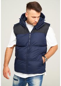 behype Herren Steppweste "MGLROLLIN-PANEL", blau, casual, Gr. S, 100% Polyester, Westen, mit Kapuze