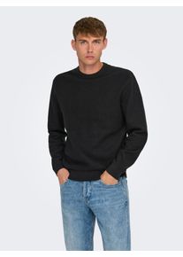 Only & Sons ONLY & SONS Herren Rundhalspullover "ONSTONY DS 12 LS WAFFLE CREW KNIT", schwarz, modisch, Gr. S, unifarben, Strick, Obermaterial: 100% Baumwolle,