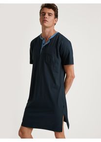 Calida Herren Nachthemd "Relax Essentials", Gr. XL, blau, Obermaterial: 100% Baumwolle, unifarben mit Farbeinsatz, klassisch, Kleider, mit Knopfleiste