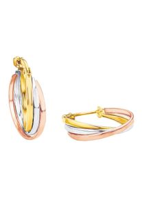 Amor Damen Paar Ohrstecker "3-fach verschlungen, tricolor, 2014178", Gelbgold 375, rosa, Gelbgold 375, Ohrringe