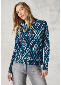 Cecil Damen Langarmshirt, grau, casual, Gr. XL, bedruckt, Web, 100% Baumwolle, Shirts, mit Tunnelzugband am Kragen
