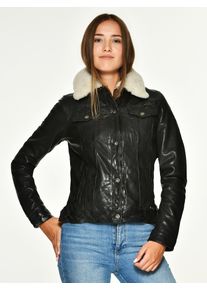 Mustang Damen Lederjacke "Jenny RF", schwarz, Gr. S, Obermaterial: 100% Lammleder / Futter: 100% Baumwolle / Kragen: 100% Echtes Lammfell, Jacken