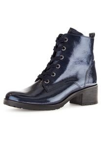 Gabor Damen Schnürstiefelette "Tunis", Gr. 40, blau, Lackleder, glänzend, klassisch, Schuhe, Blockabsatz, Schnürboots, Komfortschuh mit Anziehlasche,