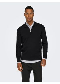 Only & Sons ONLY & SONS Herren Polokragenpullover "ONSCOOPER REG LS 12 HALF ZIP POLO", schwarz, modisch, Gr. S, unifarben, Strick, Obermaterial: 52% Viskose, 28%