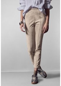 Damen Lederimitathose, beige, casual, Gr. 42, STREET ONE STUDIO, unifarben, Stoff, 90% Polyester, 10% Elasthan, Hosen, High Waist