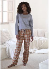 Vivance Dreams Damen Pyjama, Gr. 36, orange, Flanell, Obermaterial: 100% Baumwolle. Graumeliert (Obermaterial): 90% Baumwolle, 10% Polyester.