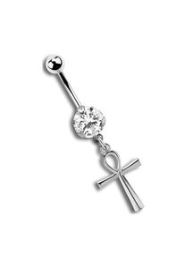Adelia´s ADELIA ́S Damen Bauchnabelpiercing "Piercing Bauchnabelpiercing", silber, Chirurgiestahl, Piercings, Mit 7 mm gefasstem klarem Stein