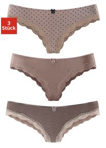 Lascana Damen Brasilslip, Gr. 32, grau, Obermaterial: 95% Baumwolle, 5% Elasthan. Spitze: 87% Polyamid, 13% Elasthan, unifarben, gestreift,