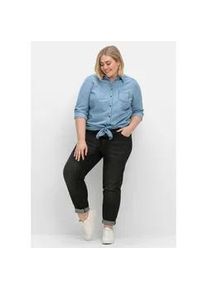 Stretch-Jeans sheego "Große Größen" Gr. 46, Normalgrößen, schwarz (schwarz denim) Damen Jeans mit breitem High-Waist-Bund