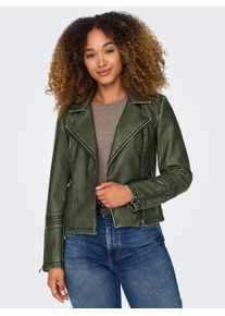 Only Damen Lederimitatjacke "ONLHALLI GEMMA FAUX LEATHER BIKER CC OTW", grün, modisch, Gr. XS, unifarben, Web, Obermaterial: 100% Polyester, Jacken,