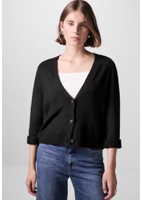Damen Strickjacke, schwarz, casual, Gr. 46, STREET ONE STUDIO, unifarben, Web, Stoff, 37% Baumwolle, 34% Polyacryl, 26% Polyester, 3% Elasthan,
