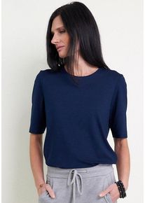 Seidel Moden Damen T-Shirt, blau, Basic, Gr. 50, unifarben, Jersey, Obermaterial: 96% Viskose, 4% Elasthan, Shirts, mit Rundhalsausschnitt, MADE IN