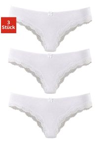 Lascana Damen Brasilslip, Gr. 32, weiß, Single Jersey, Obermaterial: 95% Baumwolle, 5% Elasthan. Spitze: 87% Polyamid, 13% Elasthan, unifarben,