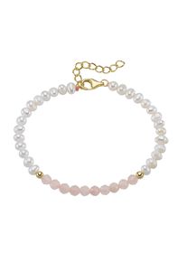 Smart Jewel Damen Armband "mit Süßwasser-Perlen und Rosenquarz-Kugeln, Silber 925", 19cm, Silber 925 (Sterlingsilber), rosa, Silber 925