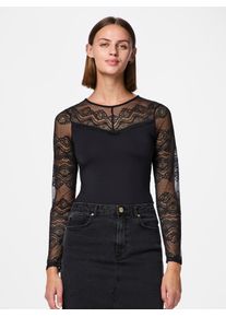 Pieces Damen Langarmbody "PCSINNA LS BODYSTOCKING NOOS", Gr. XS, schwarz, Spitze, Obermaterial: 92% Polyamid, 8% Elasthan, unifarben, modisch, Bodies
