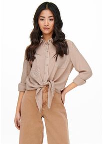 Only Damen Hemdbluse "ONLLECEY LS KNOT SHIRT NOOS WVN", braun, modisch, Gr. XS, gestreift, Web, Obermaterial: 63% Polyester, 27% Viskose, 10% Nylon,