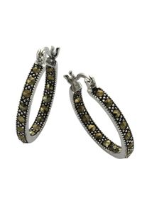 ZEEme Damen Paar Creolen "Silber 925 oxidiert mit 34x Markasit", ONE-SIZE, Silber 925 (Sterlingsilber), schwarz, Silber 925 (Sterlingsilber), Ohrringe