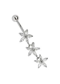 Adelia´s ADELIA ́S Damen Bauchnabelpiercing "Piercing Bauchnabelpiercing", transparent, Chirurgiestahl, Piercings, Drillingkette mit Blumenmotiv