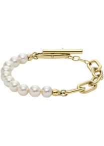 Fossil Damen Armband "Schmuck Geschenk Edelstahl HERITAGE PEARL D-LINK, JF04729710", Edelstahl-Perlen, gold, Edelstahl, Perlen, Armbänder, mit
