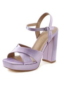 Riemchensandalette Lascana Gr. 39, lila (helllila) Damen Schuhe High Heel Sandale mit Plateau & Blockabsatz in Satin Optik VEGAN