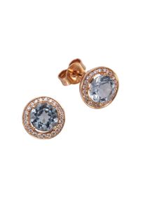 OROLINO Damen Paar Ohrstecker "Gold 585 rosé mit 46x Brillant zus. 0,14ct. und Blautopas (beh.)", ONE-SIZE, 0,18 ct, Gold, rot, Gold, Ohrringe
