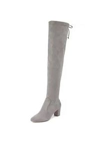 Overkneestiefel Lascana Gr. 42, Varioschaft, grau (hellgrau) Damen Schuhe Slouchy Boots,Langschaft Stiefel,Schlupf-Boot, weiches Stretchmaterial