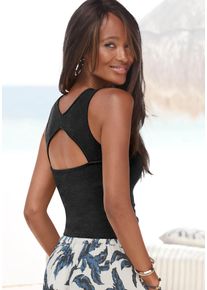 s.Oliver Damen Ripptanktop, schwarz, Gr. 36, unifarben, Rippware, Obermaterial: 95% Baumwolle, 5% Elasthan, Tops, mit Cut-outs im Rücken, sportliches