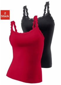 Lascana Damen Unterhemd, Gr. 32, rot, Single Jersey, Obermaterial: 95% Baumwolle, 5% Elasthan. Spitze: 87% Polyamid, 13% Elasthan, unifarben,