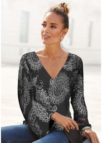 Vivance 3/4-Arm-Shirt mehrfarbig Gr. 32/34 für Damen. Tiefer V-Ausschnitt und Allover-Druck. Figurumspielend. Nachhaltig.