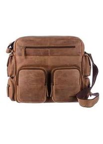 Messenger Bag Greenland NATURE "Montenegro" Gr. B/H/T: 39cm x 33cm x 12cm, braun Damen Taschen aus echtem Leder mit praktischen Vortaschen