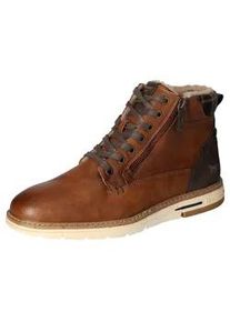 Winterboots Mustang SHOES Gr. 41, braun (cognac used) Herren Schuhe Schnürboots, Casual-Stiefelette mit kariertem Einsatz am Schaftrand