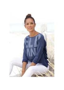 Langarmshirt ELBSAND "Niola" Gr. M (38), blau (marine) Damen Shirts mit großem Frontprint, Longsleeve aus Baumwoll-Mix, sportlich-casual