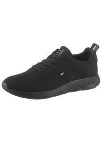 Sneaker Tommy Hilfiger "CORPORATE KNIT RIB RUNNER" Gr. 42, schwarz Herren Schuhe mit seitlicher Logoflagge, Freizeitschuh, Halbschuh, Schnürschuh