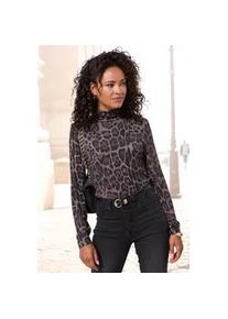 Rollkragenshirt Lascana Gr. 36/38, grau (grau bedruckt) Damen Shirts mit Animalprint, Jerseyshirt, modisches Basic