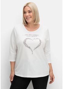 Große Größen 3/4-Arm-Shirt mit Herzmotiv und Glitzerdetails Gr. 56 beige von sheego für Damen