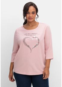 Große Größen 3/4-Arm-Shirt mit Herzmotiv und Glitzerdetails Gr. 40 rosa von sheego für Damen