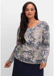 Große Größen Langarmshirt mit Blätterprint und Faltendetail vorn Gr. 44 blau von sheego für Damen
